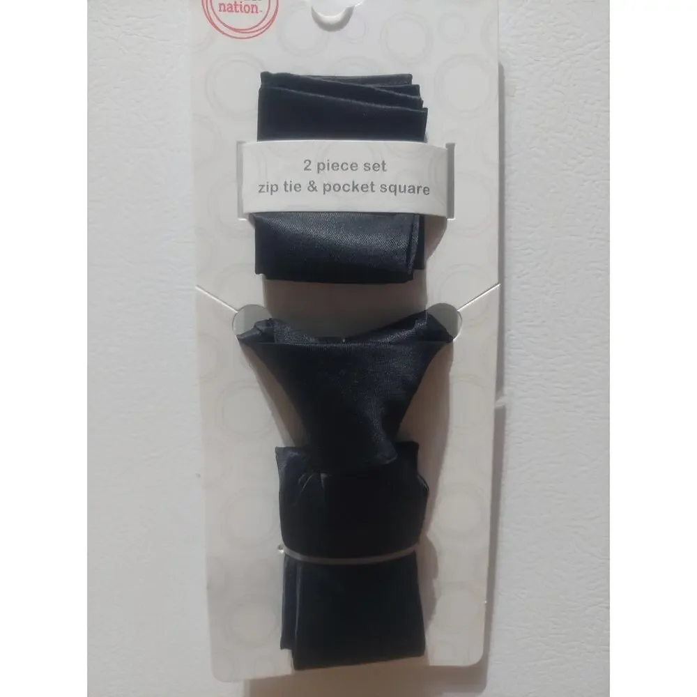 Wonder Nation 2 Piece Set Black Zip Tie & Pocket Square Kids Ages 3+ New